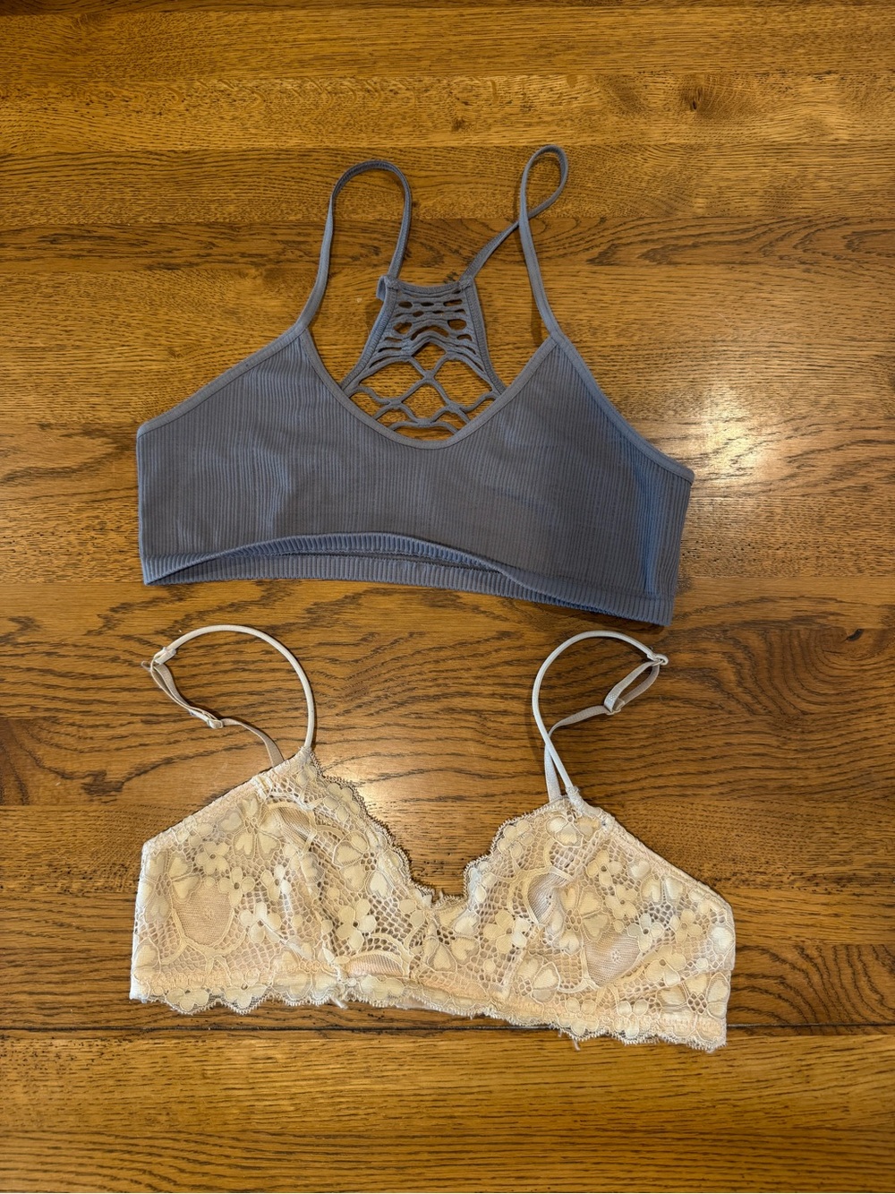 Ribbed Bralette & Cream Lace Bralette Set - Women Intimates Size M/L